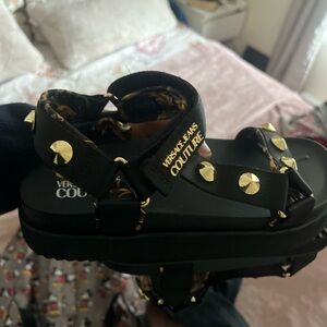 Versace Jeans Couture Black Studded Sandals